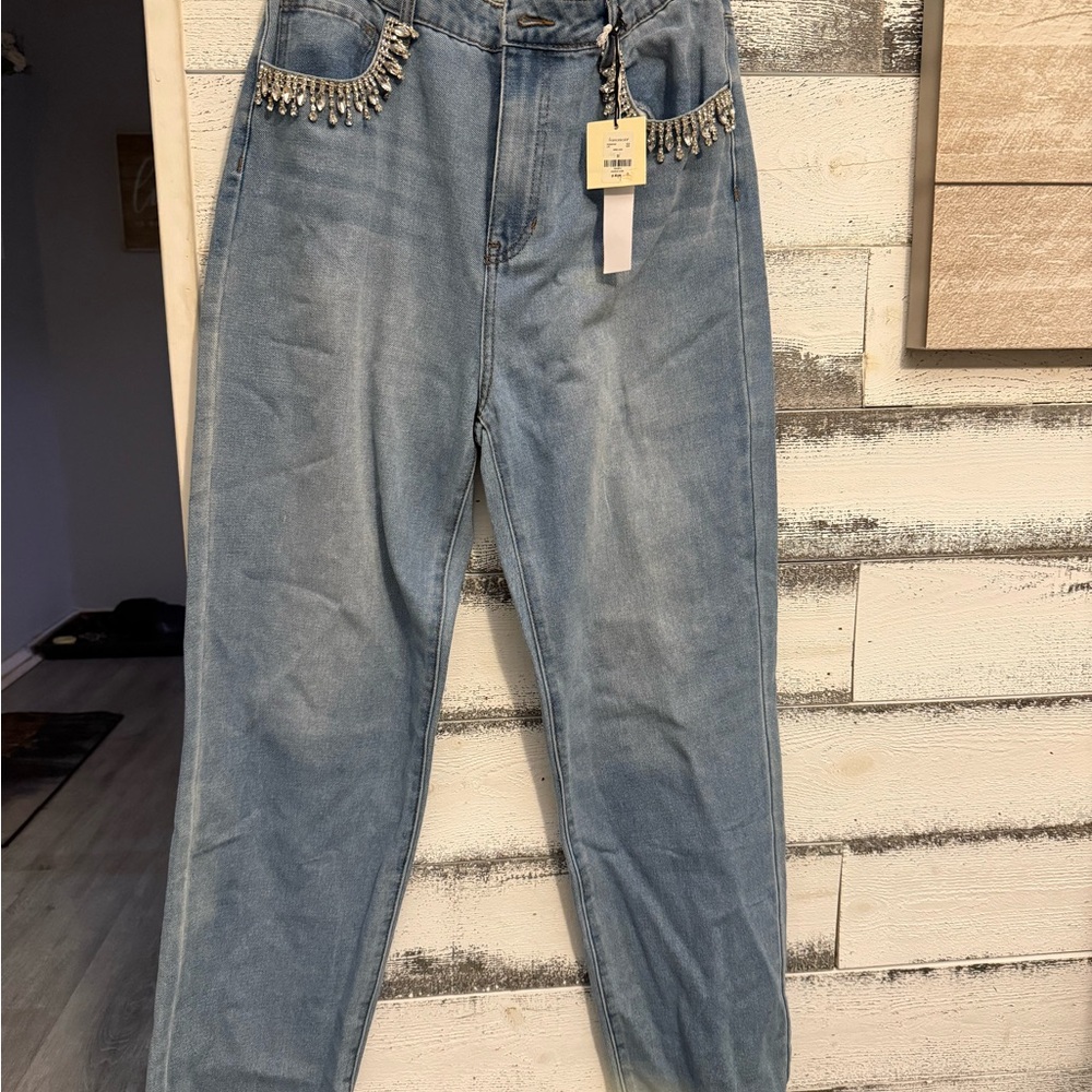 Francesca’s High rise rhinestone embellished jeans. NWT size 30